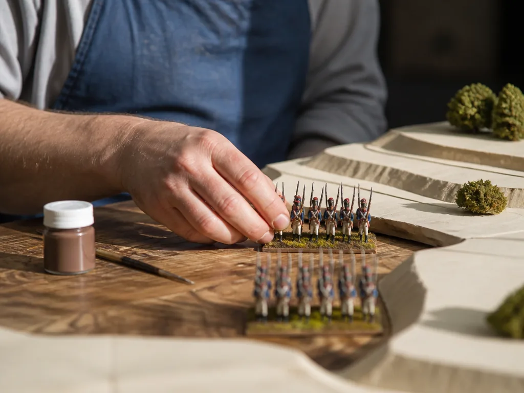 Des miniatures s'affrontent sur un champ de bataille en miniature